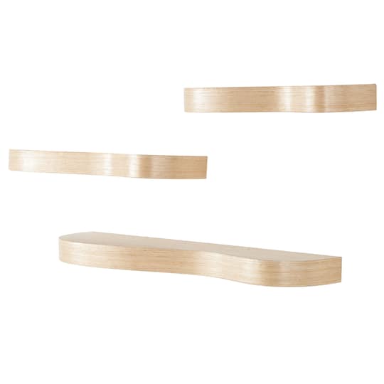 Light Brown Wood Handmade Wall Shelf Set